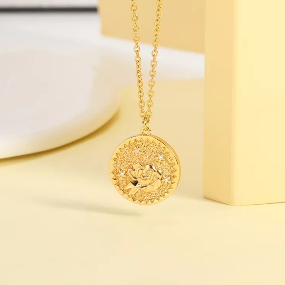 September Classy Floral Necklace Pendant with Crystals Gold Toned 19" Rose - Picture 3 of 3
